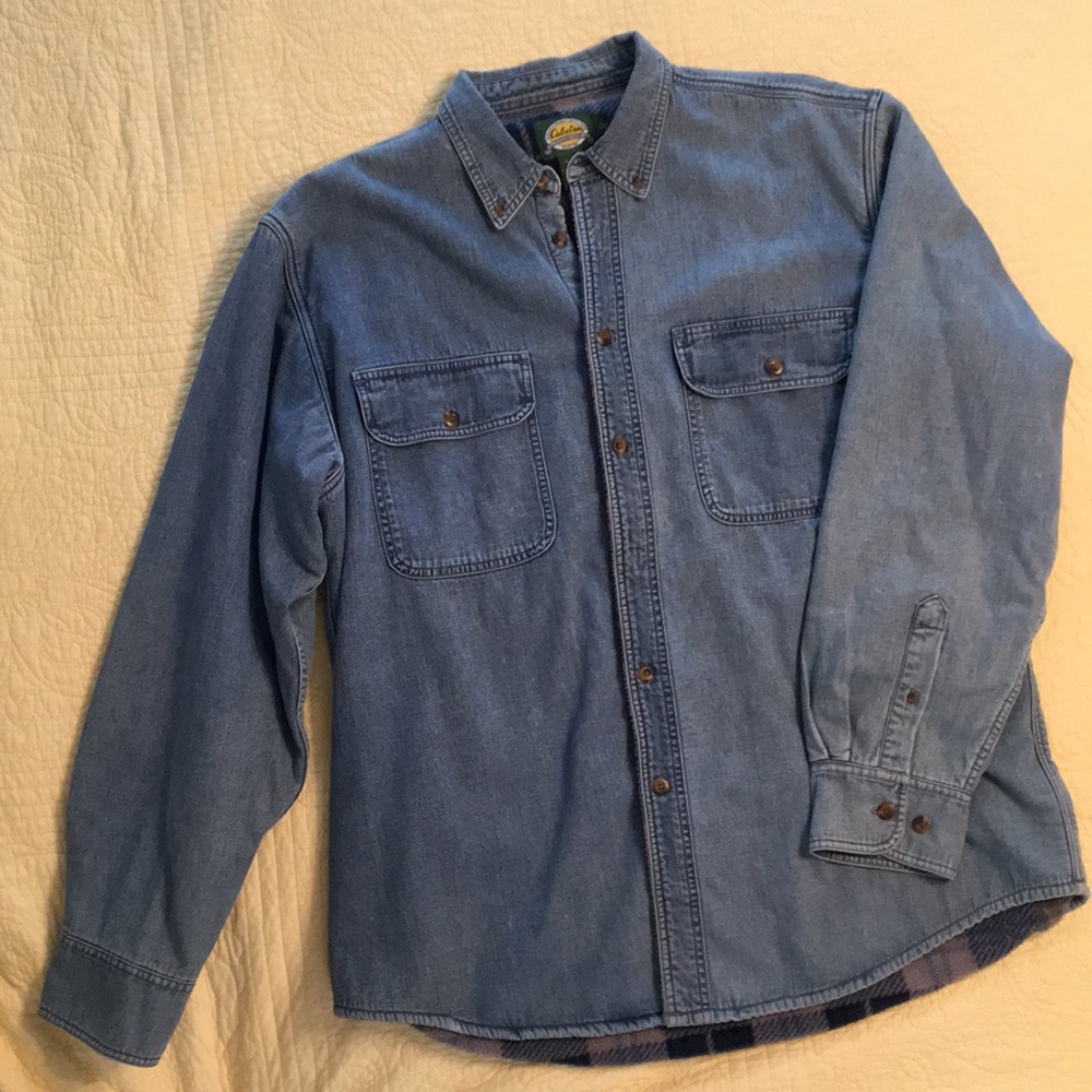 Cabela’s Mens Fleece Lined Long Sleeve Denim Shirt, Size Large